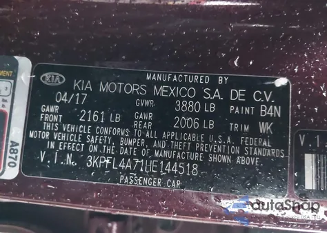 2017 Kia Forte Lx z USA, uszkodzony, nr VIN 3KPFL4A71HE144518